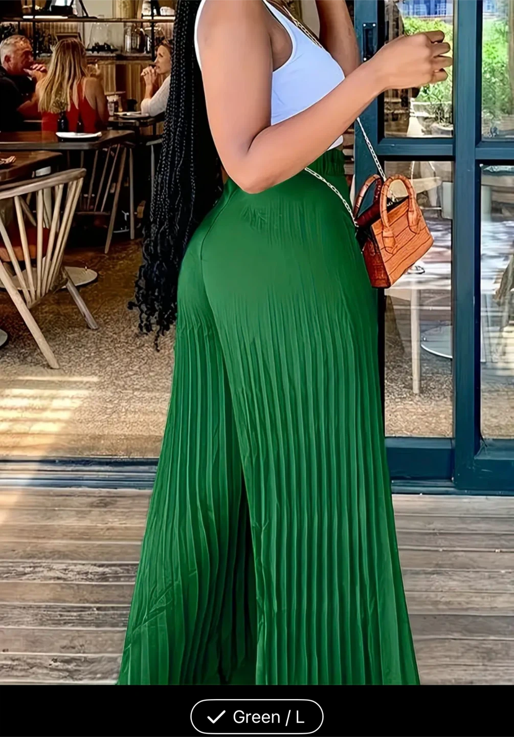 Green Pleated Wide Leg Trousers