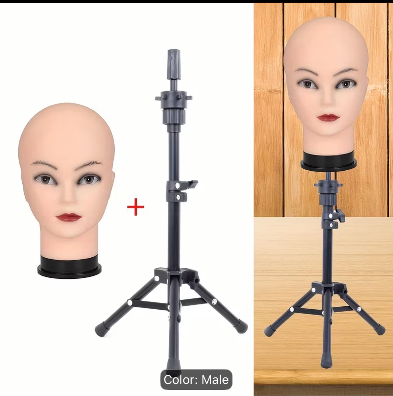 Mannequin Head with Adjustable Tripod Stand