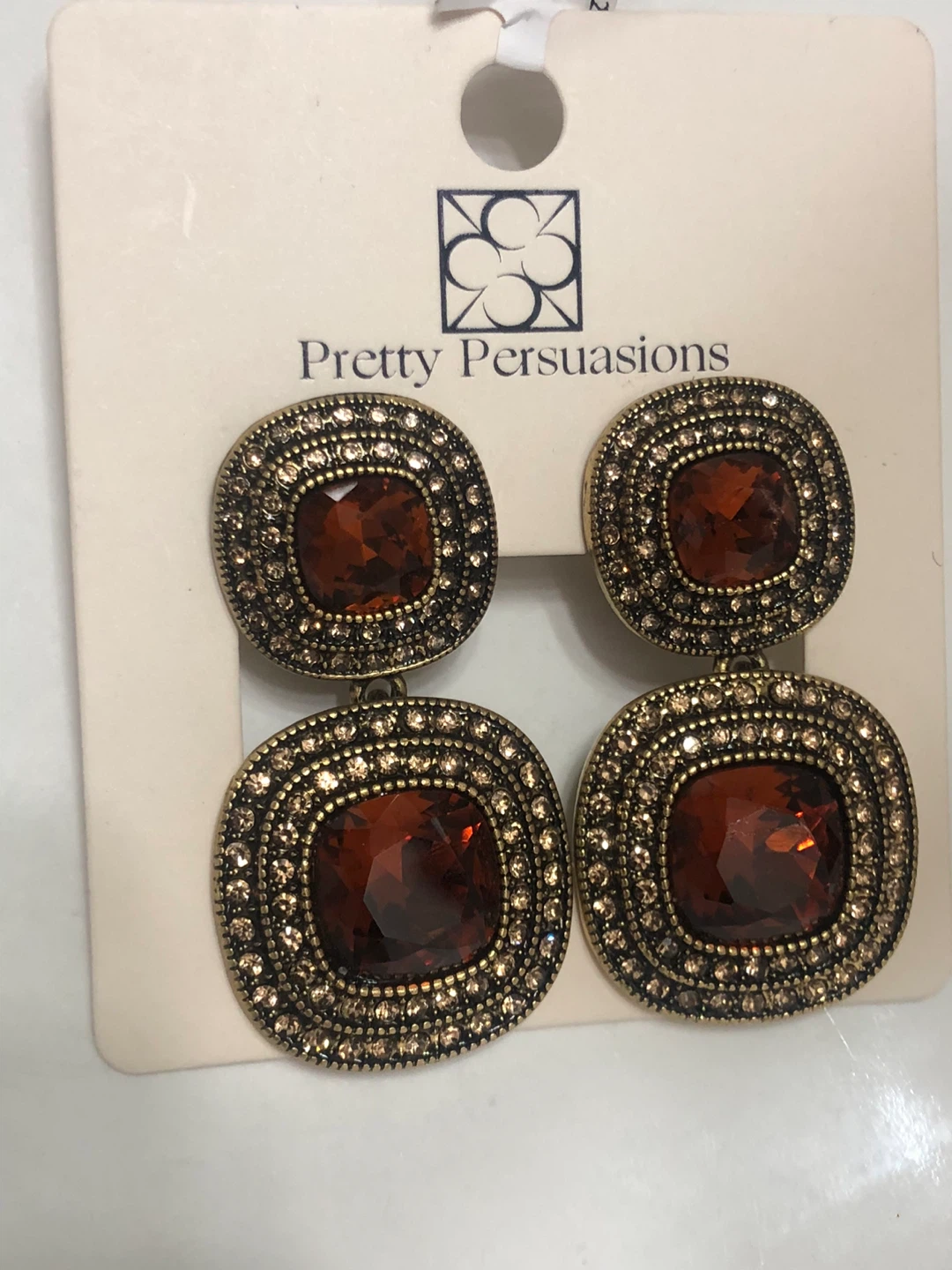 NEW Pretty Persuasions Amber Crystal Earrings