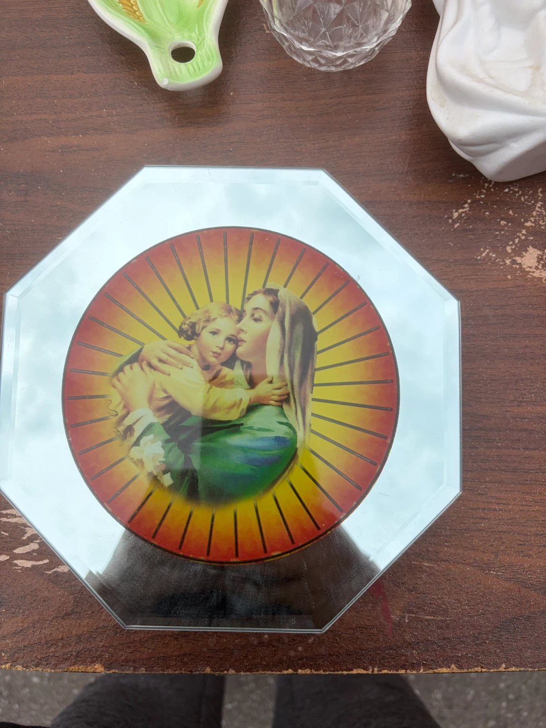 Octagonal Mirror with Religious Image