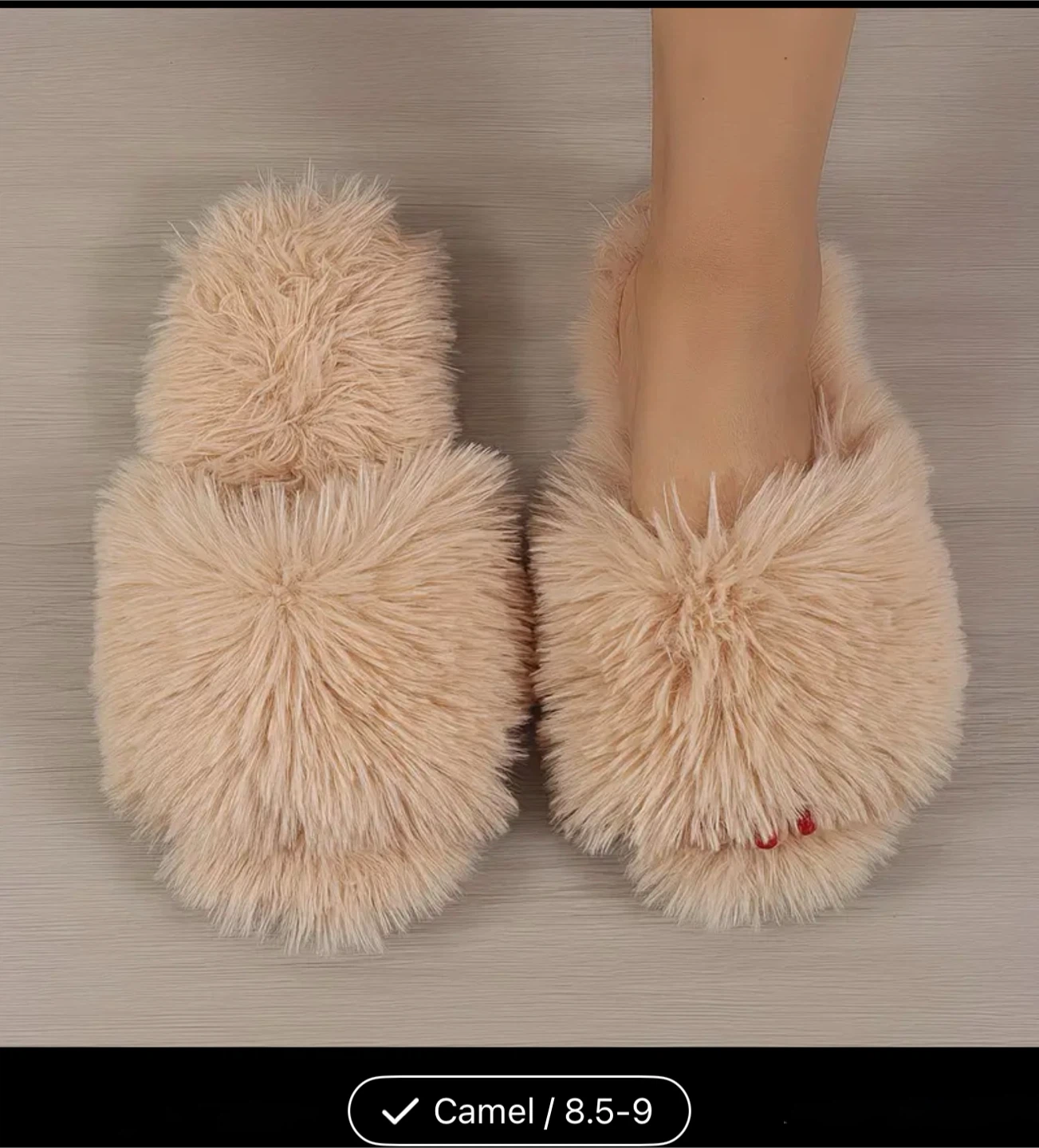 Camel Faux Fur Slippers Size 8.5-9