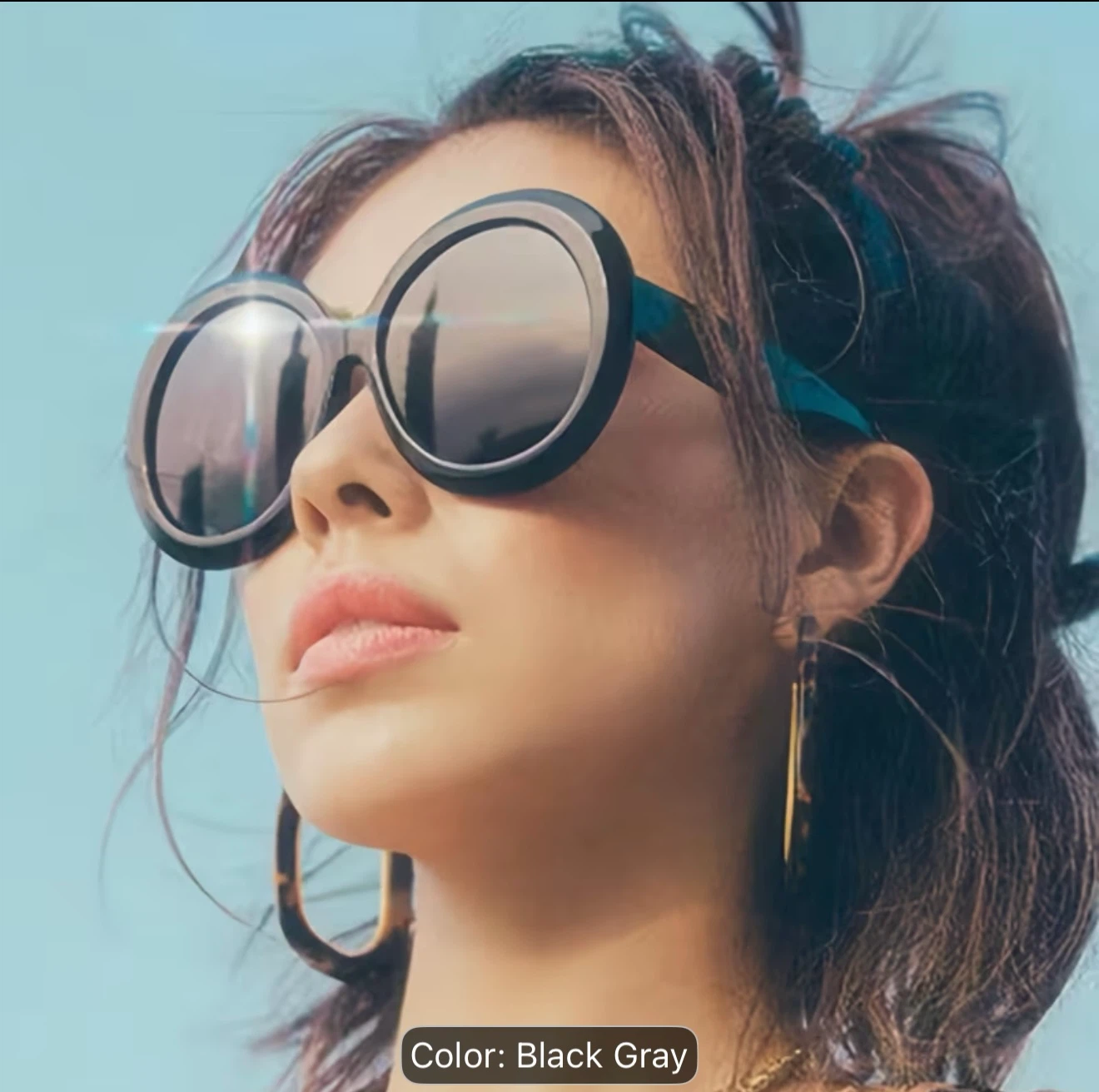 Black and gray round frame sunglasses - photo 2