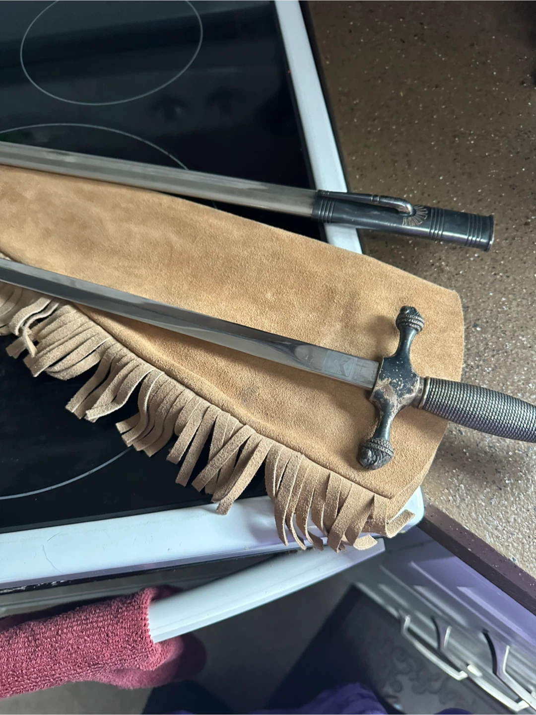 Decorative Sword with Suede Fringed Scabbard