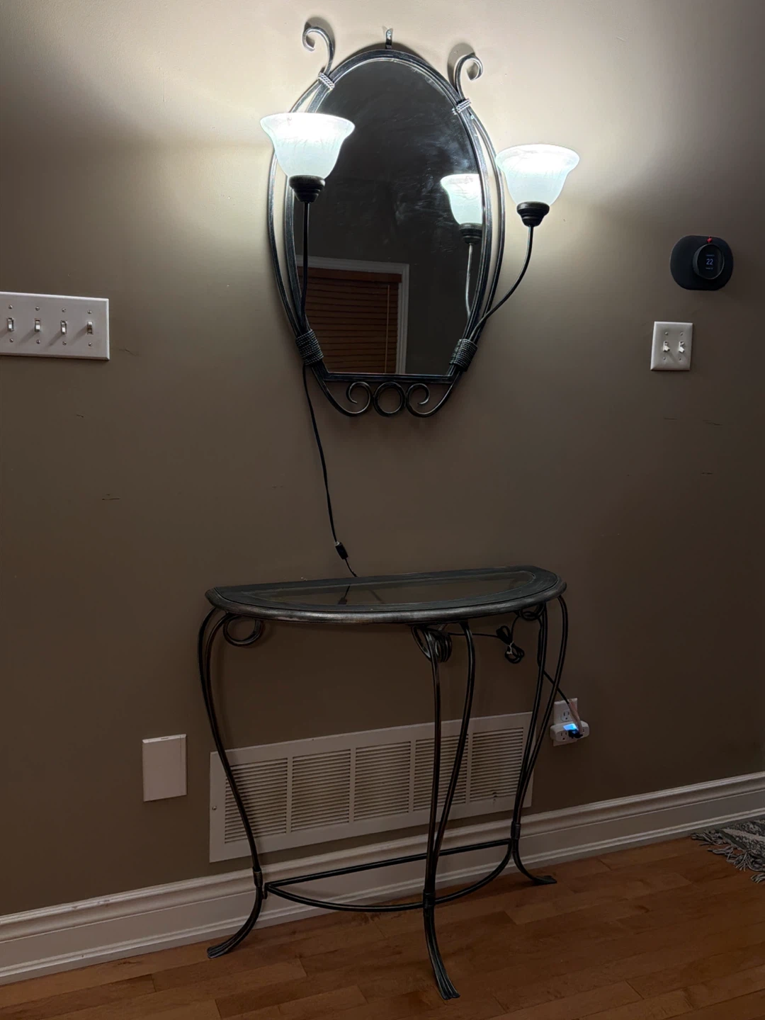Metal Half-Moon Console Table with Matching Wall Mirror