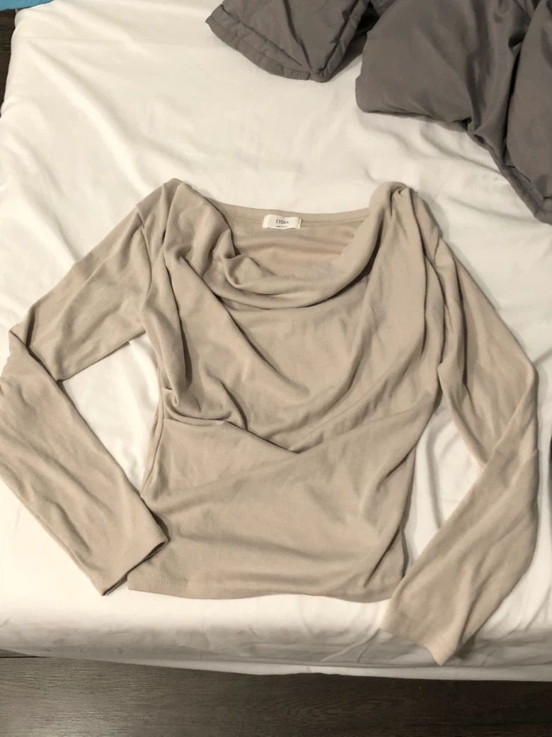 Draped Cowl Neck Long Sleeve Top