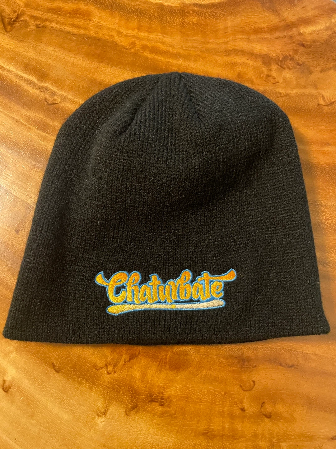 Chaturbate logo, black beanie, embossed promo hat