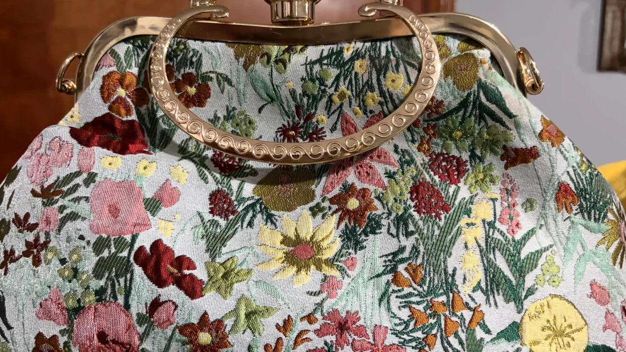 Floral Embroidered Frame Clutch with Gold Handle
