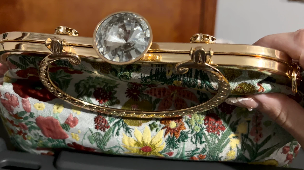 Floral Embroidered Frame Clutch with Gold Handle - photo 3