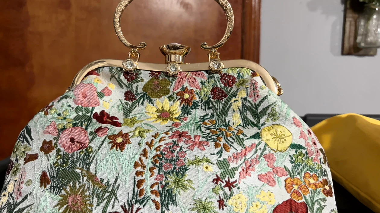 Floral Embroidered Frame Clutch with Gold Handle - photo 5