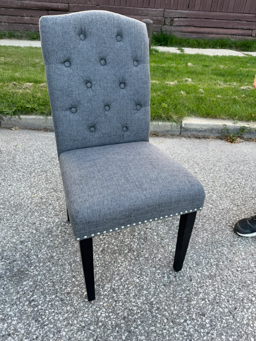 Grey Tufted Fabric Dining Chair with Silver Nailhead Trim