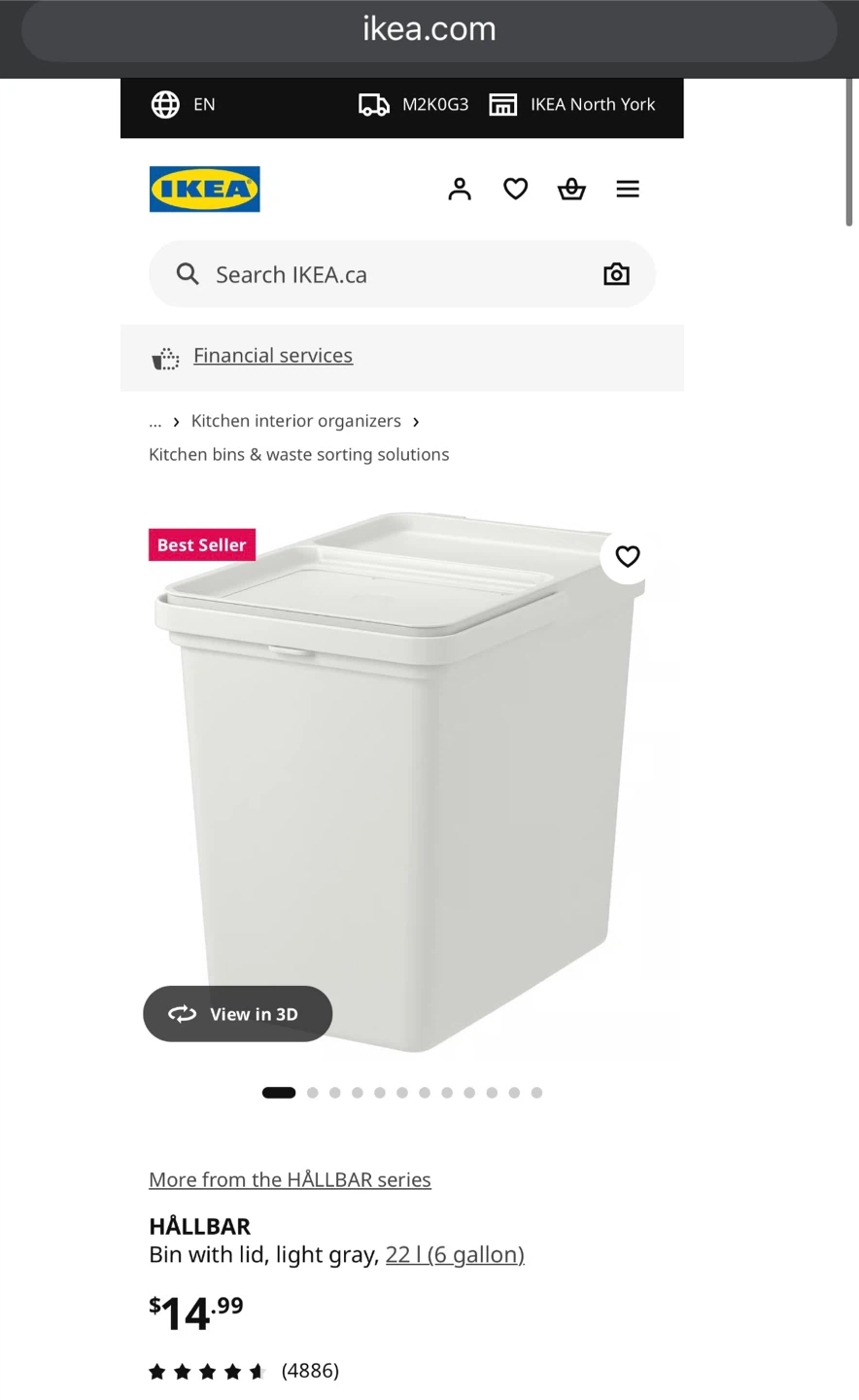 HÅLLBAR Bin with lid, light gray, 22Lit