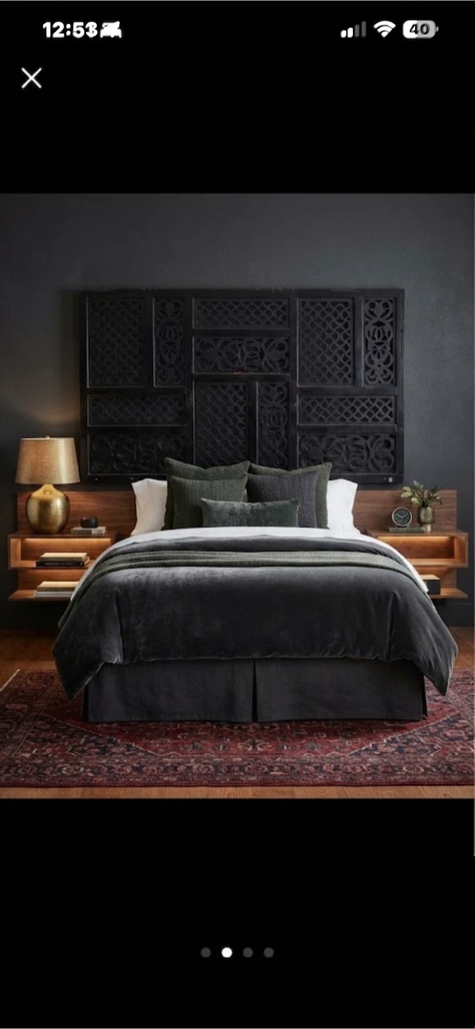 Vintage Architectural Carved Wood Headboard & Room Divider