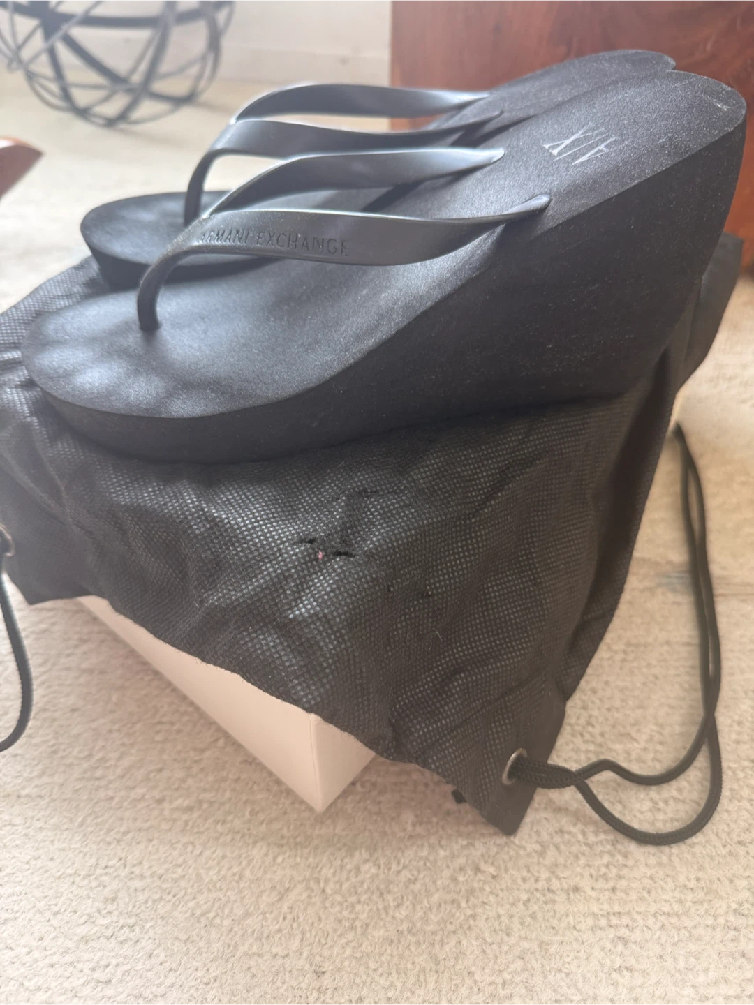 Armani Exchange Black Wedge Flip Flops - photo 3
