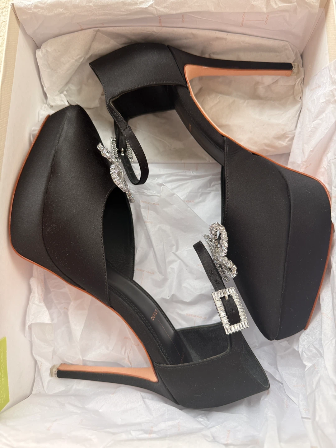 Black Suede Studio Satin Heels with Bow - photo 2