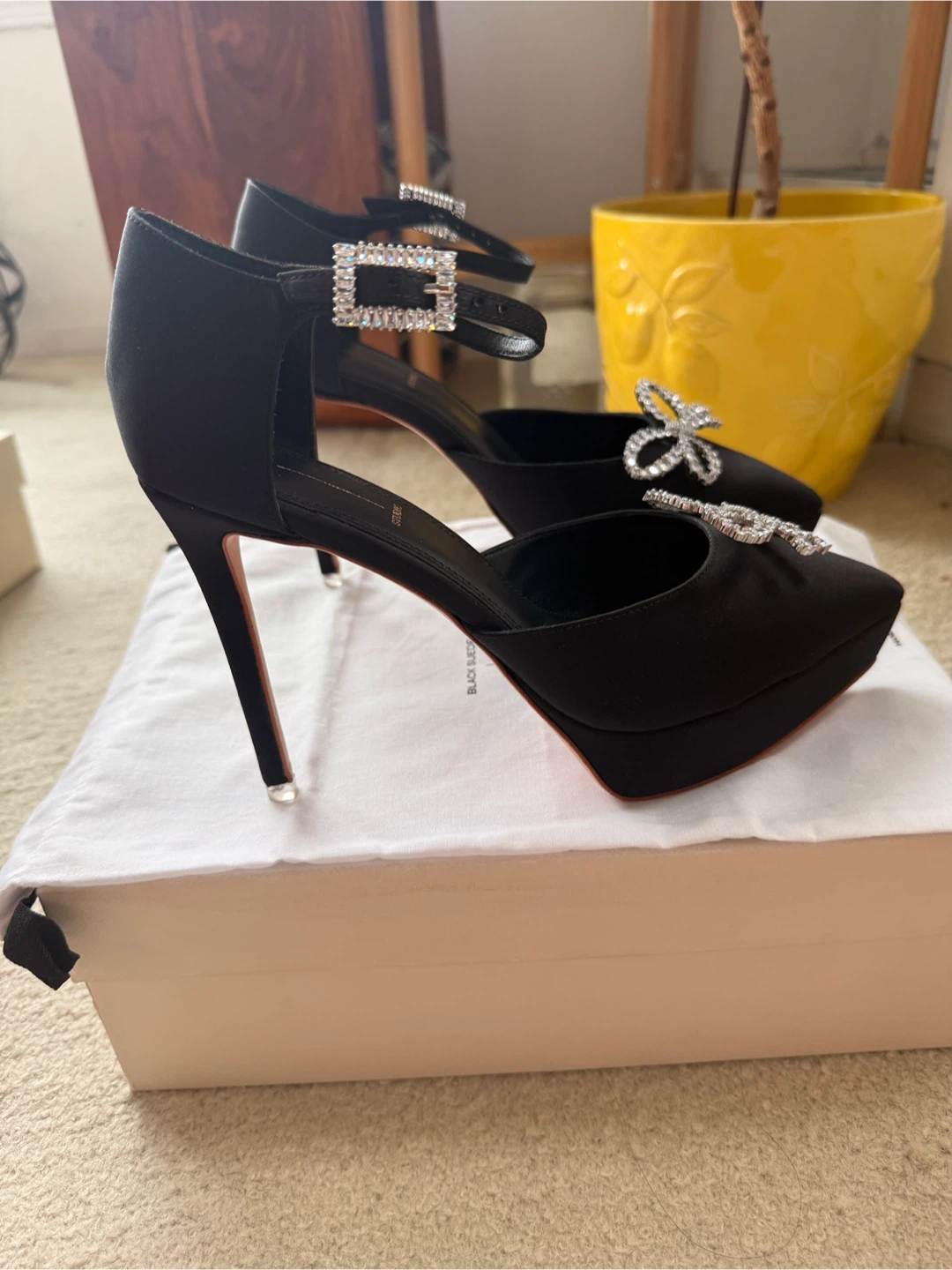Black Suede Studio Satin Heels with Bow - photo 3