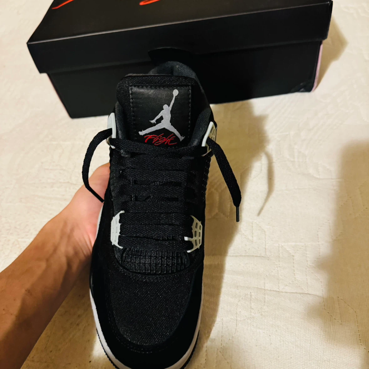 Air Jordan 4 Retro TD Black White Red Sneakers - photo 2