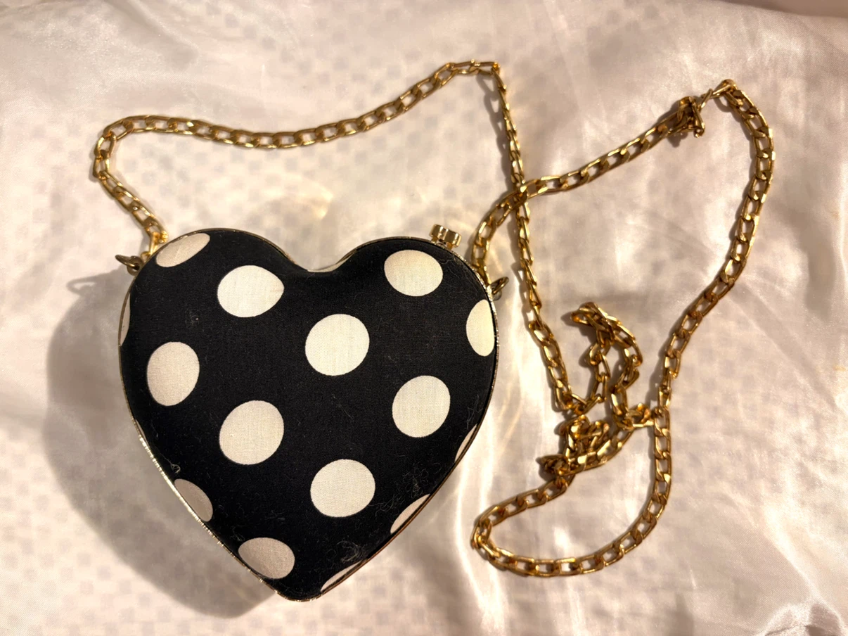 Heart Shaped Polka Dot Clutch Purse with Chain