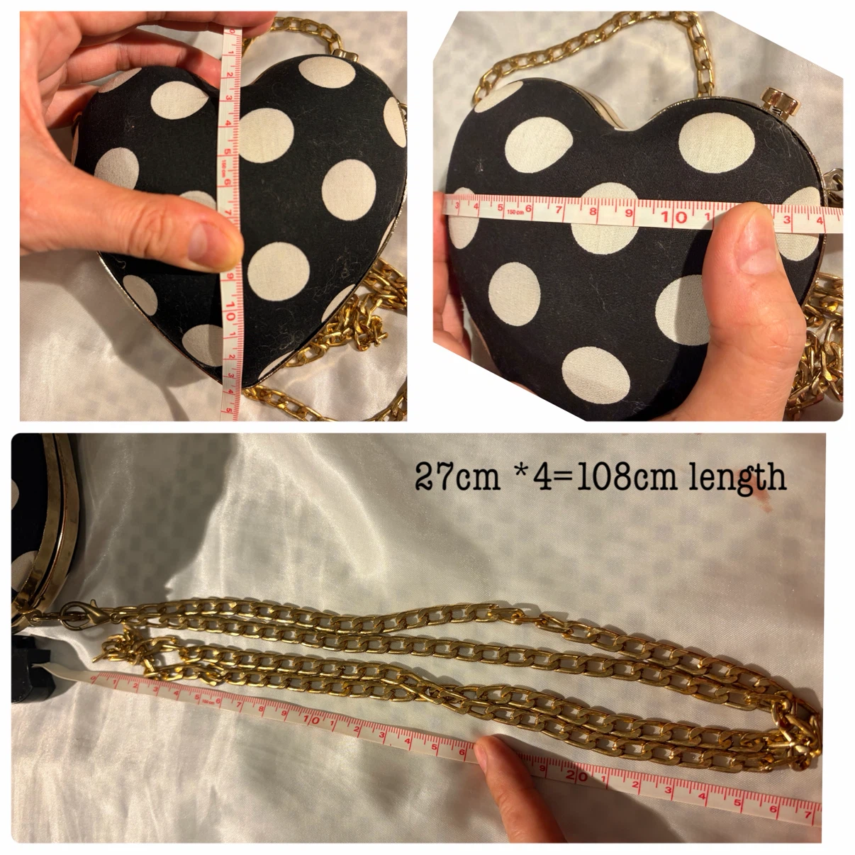 Heart Shaped Polka Dot Clutch Purse with Chain - photo 4