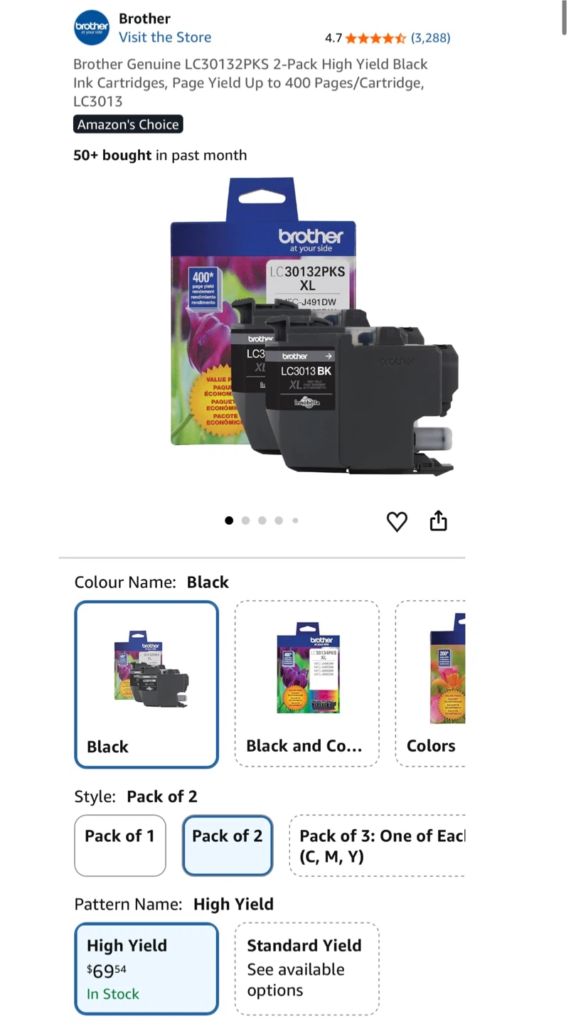 Brother LC3013PKS XL Black Ink Cartridges 2-Pack