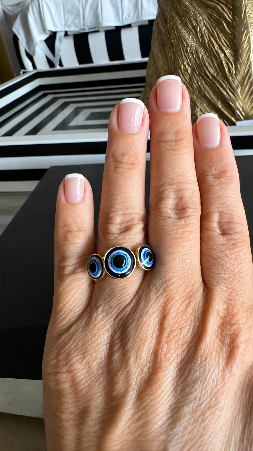 Gold Tone Triple Evil Eye Ring