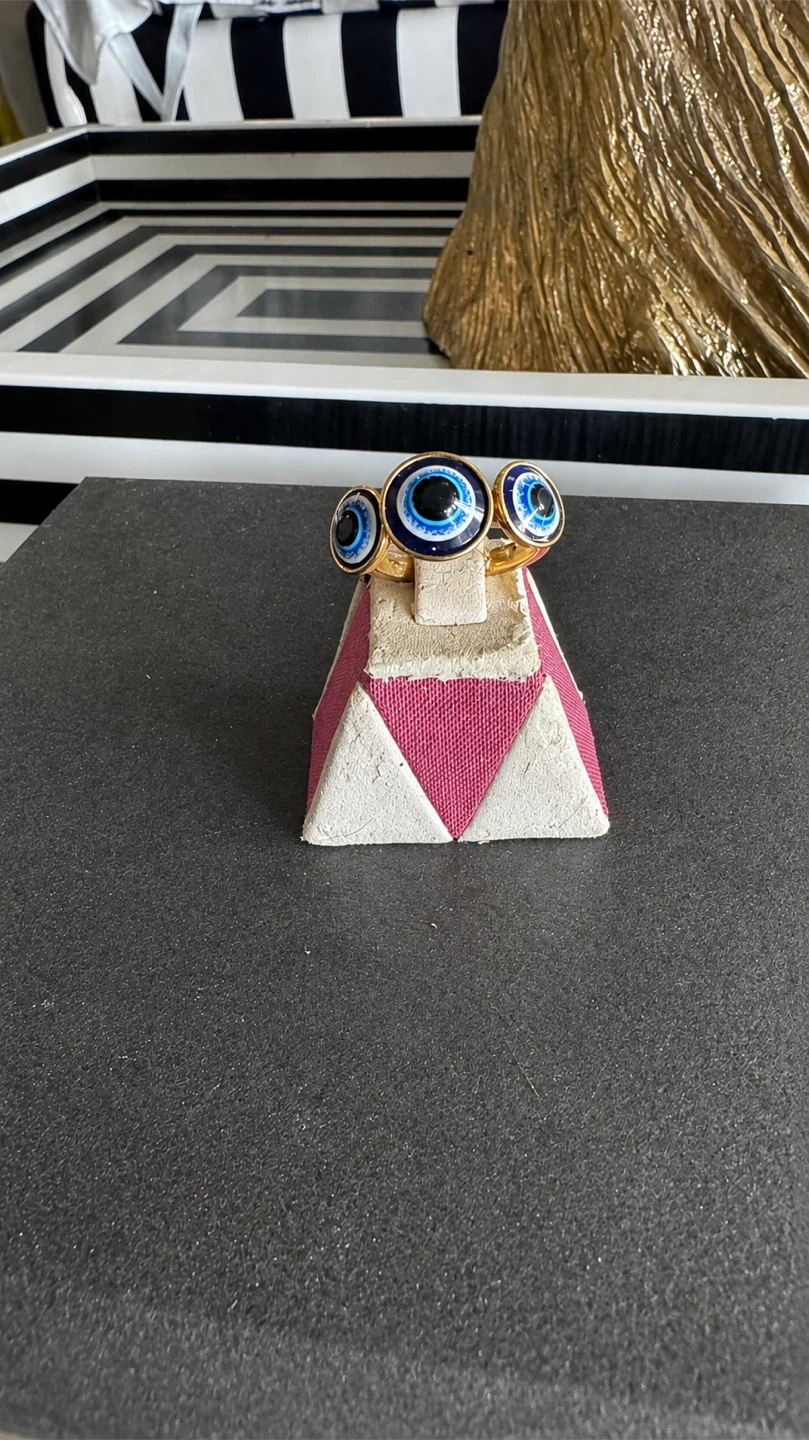 Gold Tone Triple Evil Eye Ring - photo 2