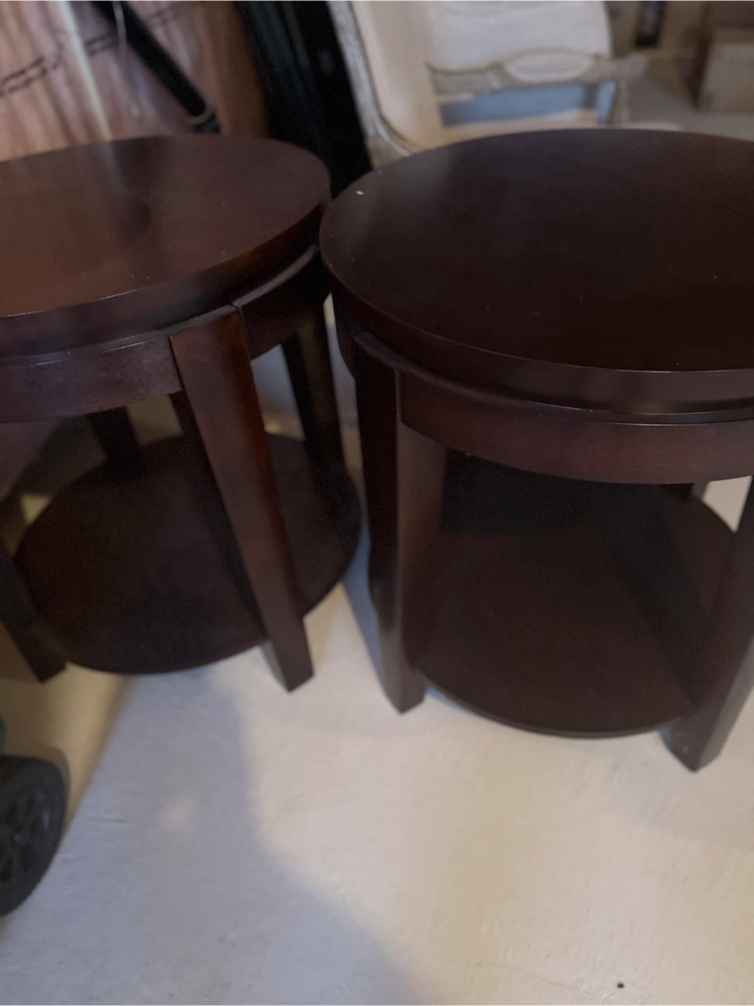 Set of 2 solid wood Dark Brown Round End Tables - photo 2