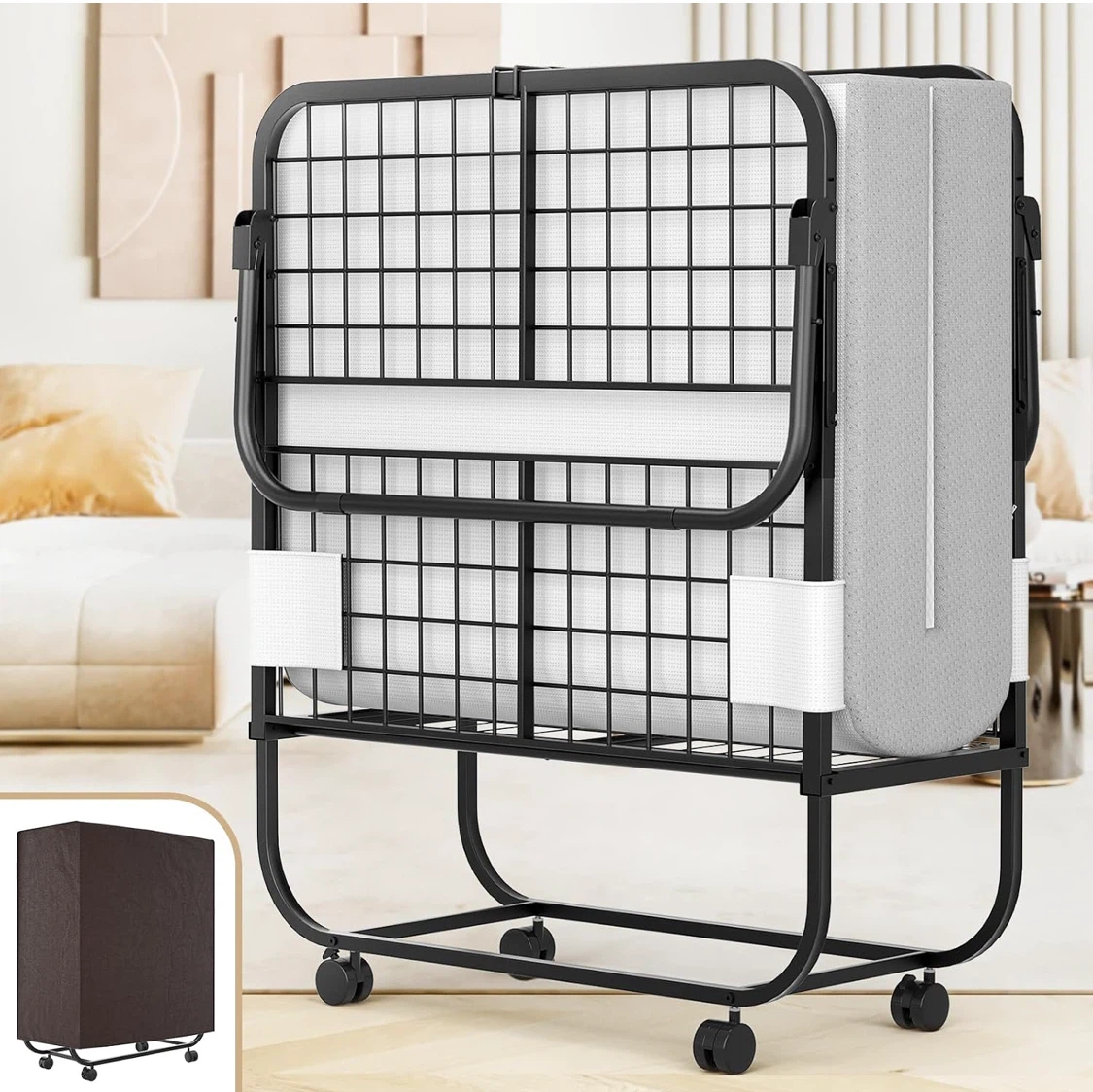 Folding Bed with Mattress on wheels