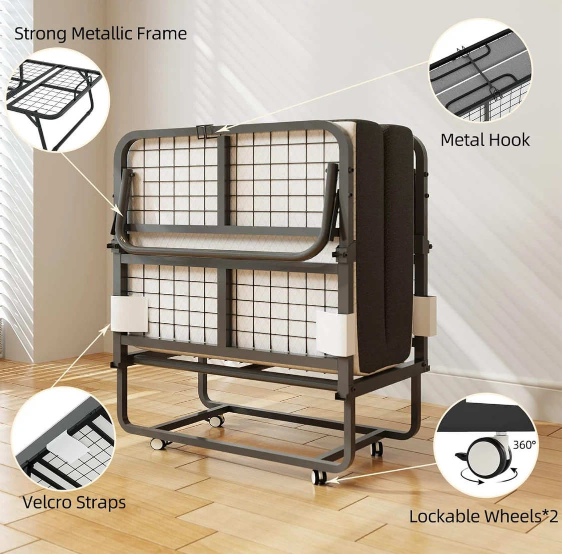 Folding Bed with Mattress on wheels - photo 2