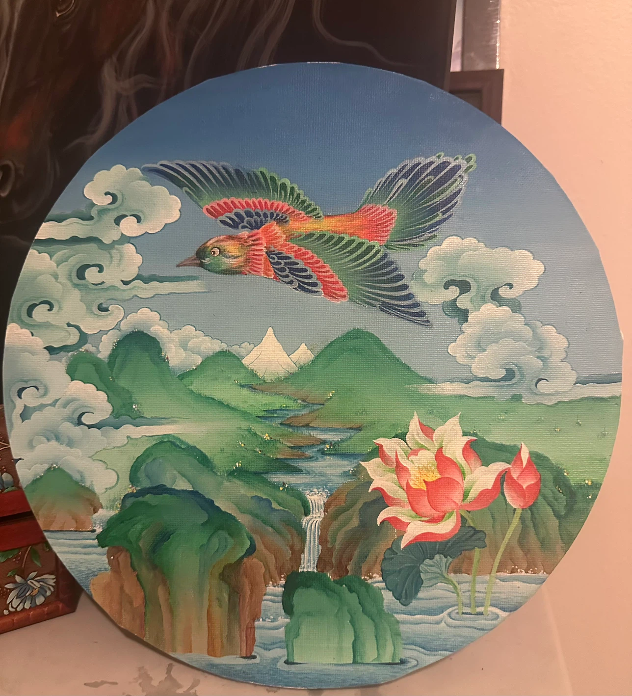 Original hand-painted traditional artwork on canvas.