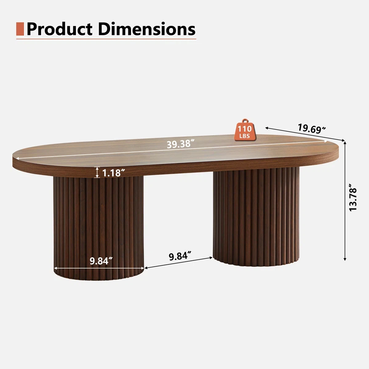 Oval Coffee Table with Fluted Pedestal Legs - photo 2
