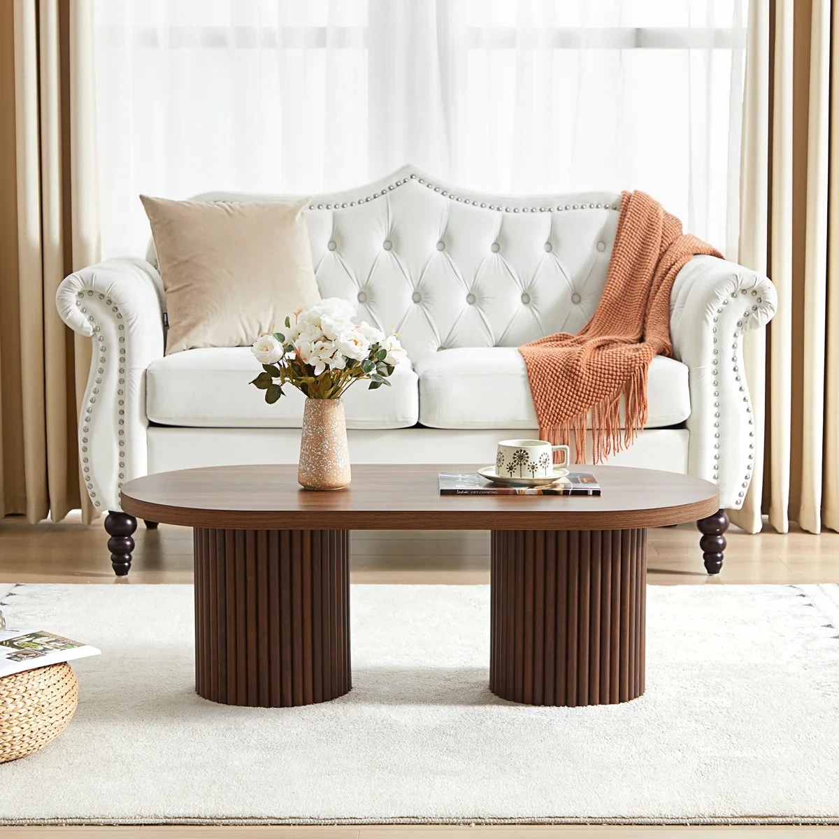 Oval Coffee Table with Fluted Pedestal Legs - photo 3