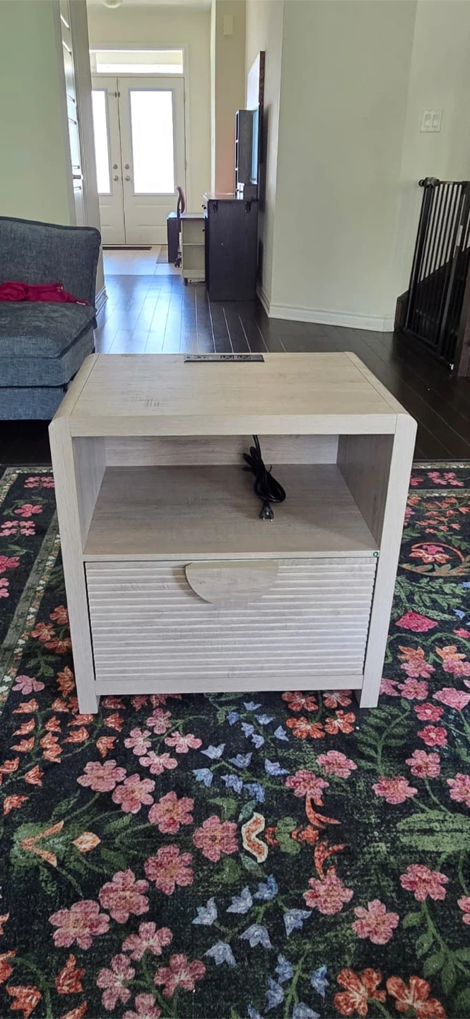 Light Wood Nightstand with Drawer and Built-in Charging Station - photo 2