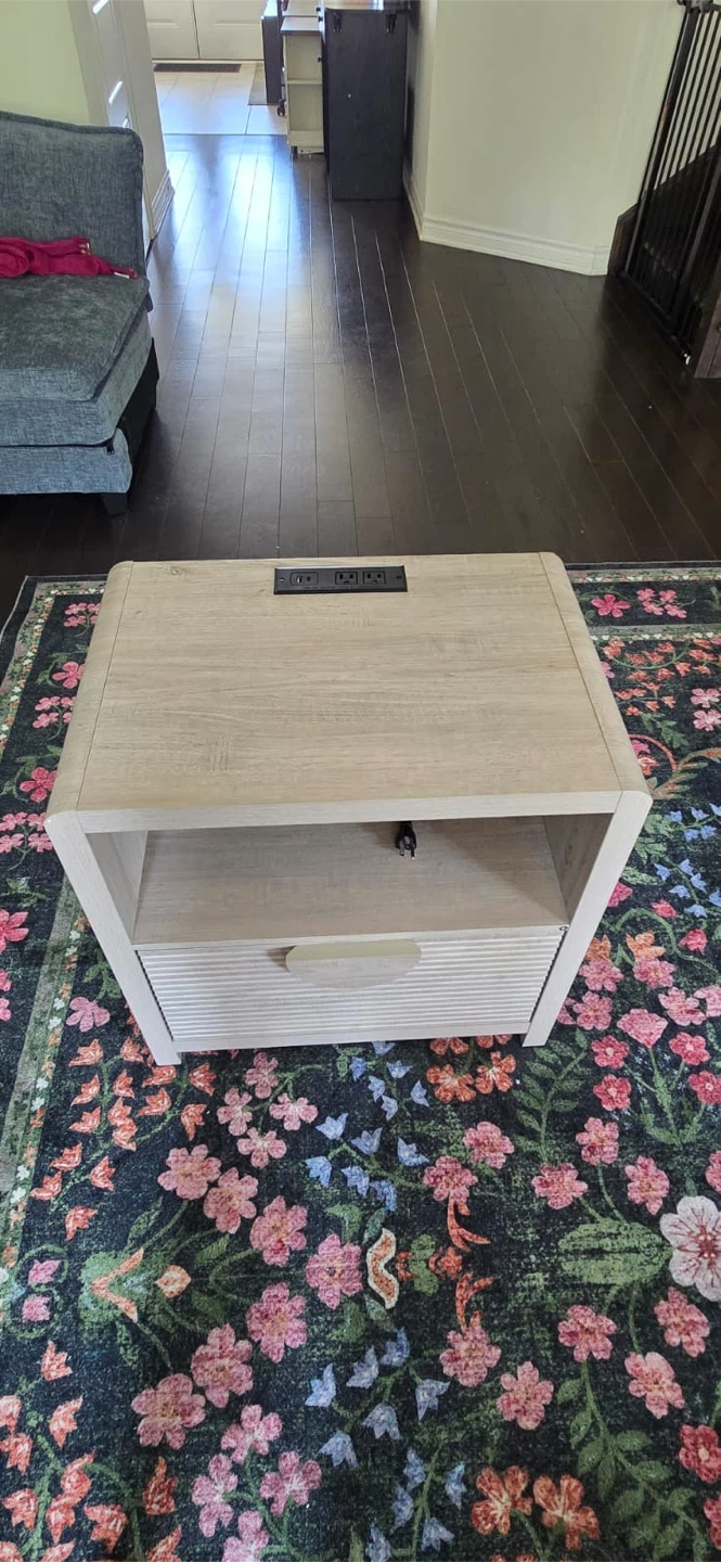 Light Wood Nightstand with Drawer and Built-in Charging Station - photo 3