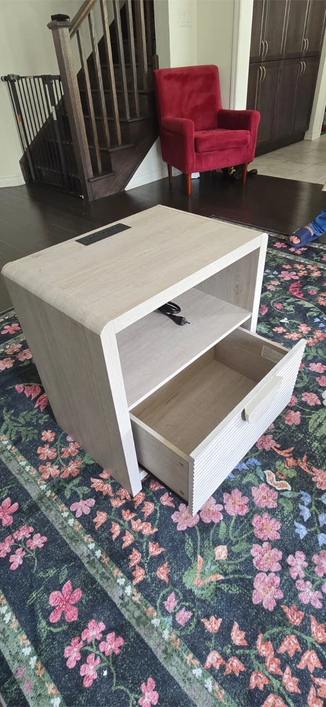 Light Wood Nightstand with Drawer and Built-in Charging Station - photo 4