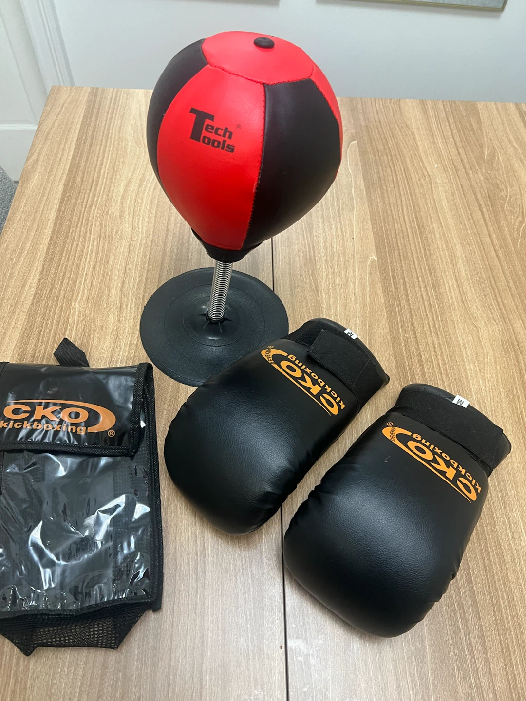 Tech Tools Desktop Punching Bag and CKO Boxing Gloves