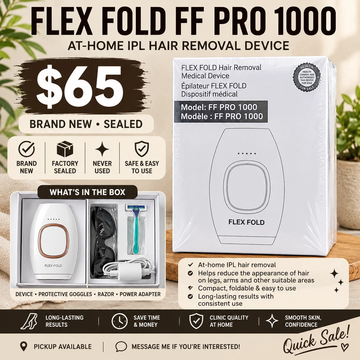Flex Fold FF Pro 1000 At-Home IPL Hair Removal Device
