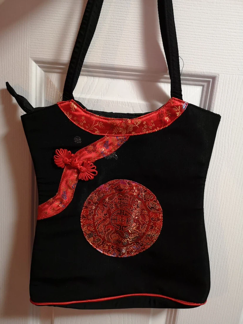 Black Asian-inspired Tote Bag with Red Trim - photo 3