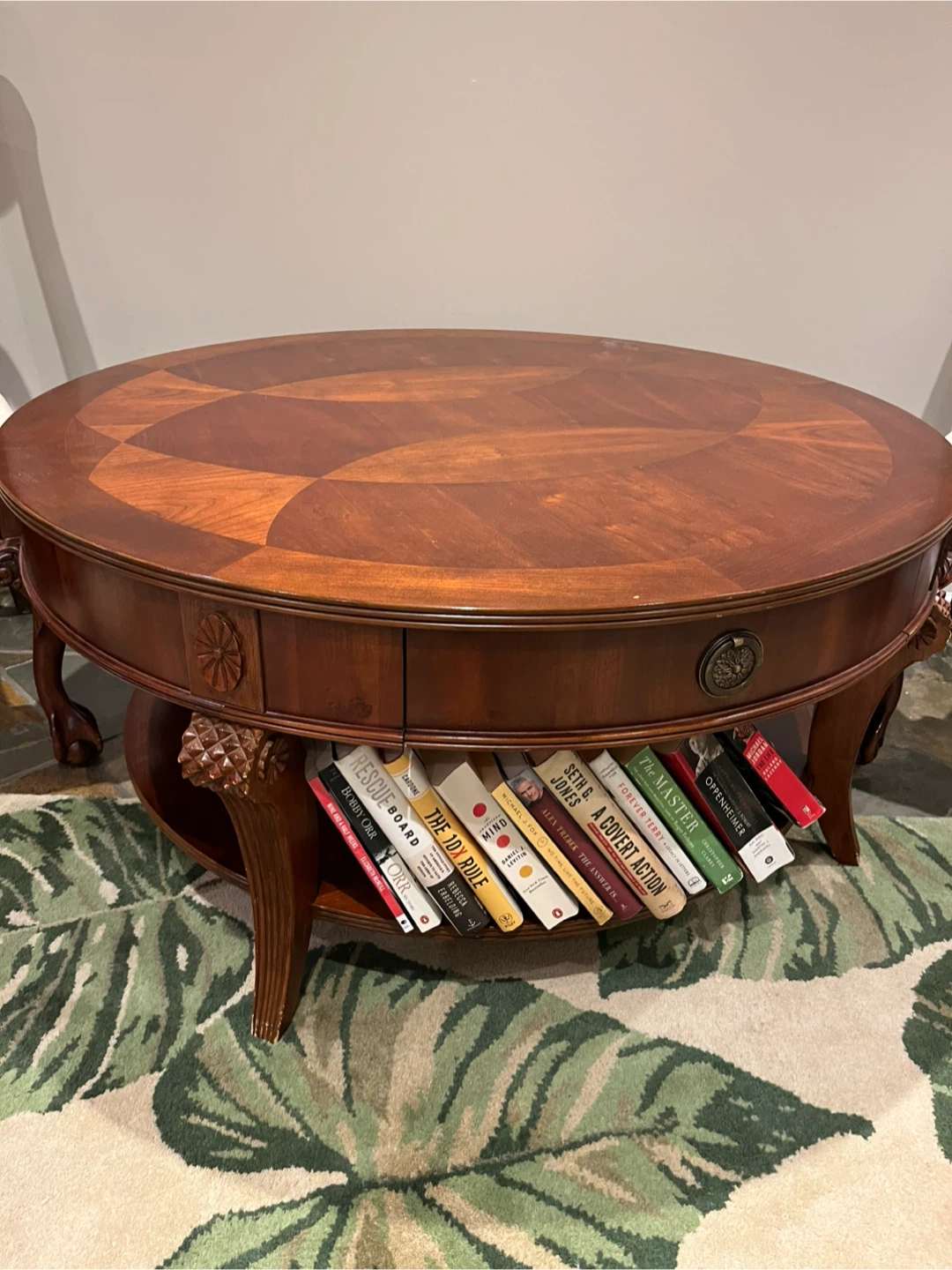 Round Wooden Coffee Table with Storage Drawer