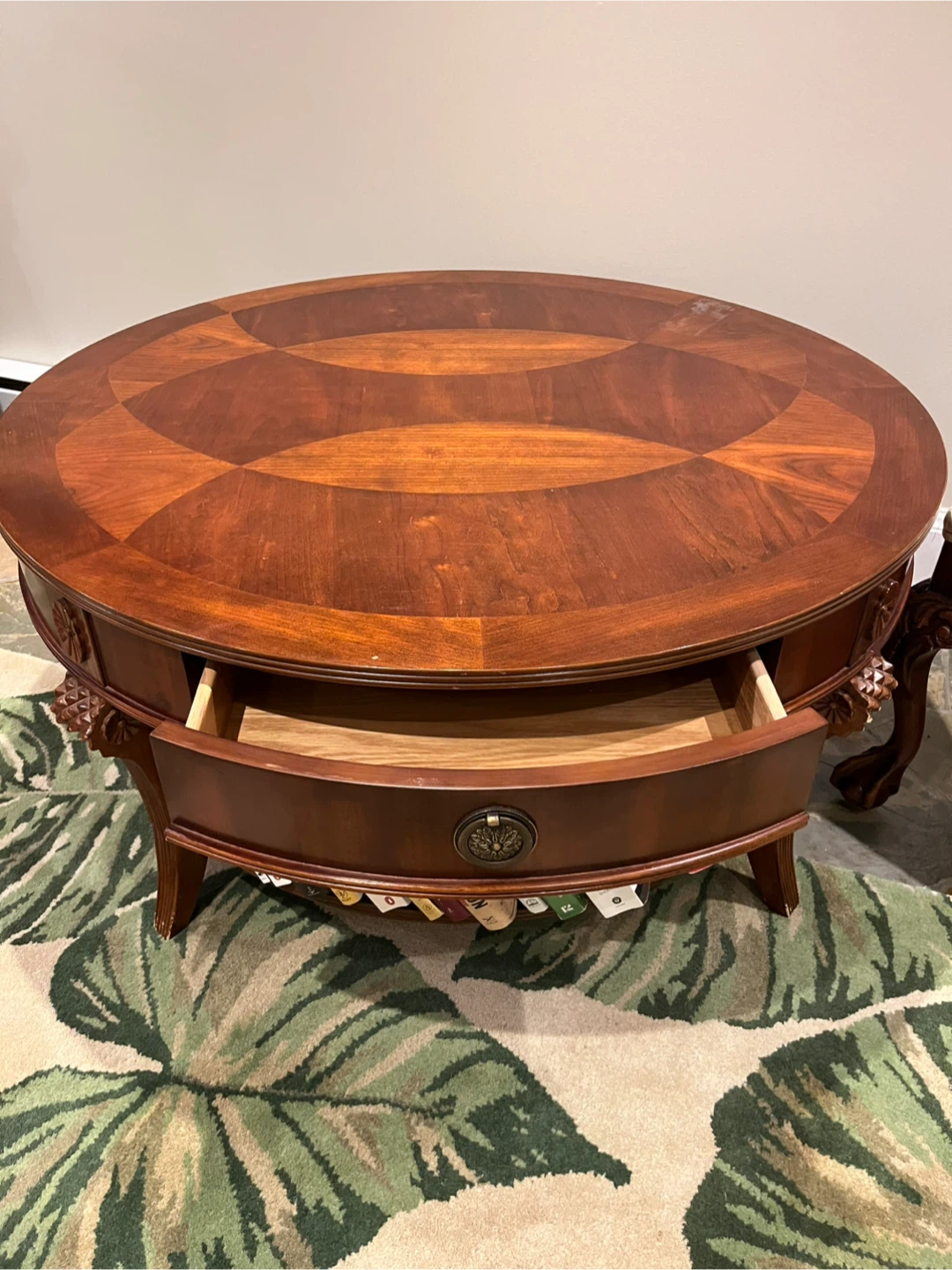 Round Wooden Coffee Table with Storage Drawer - photo 2