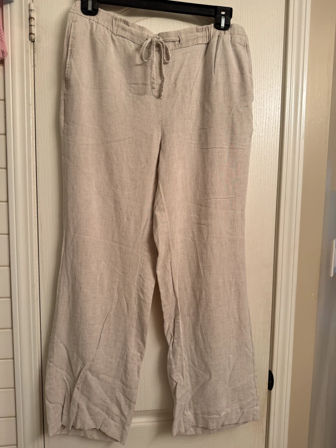 L women’s Beige Linen Blend Drawstring Trousers