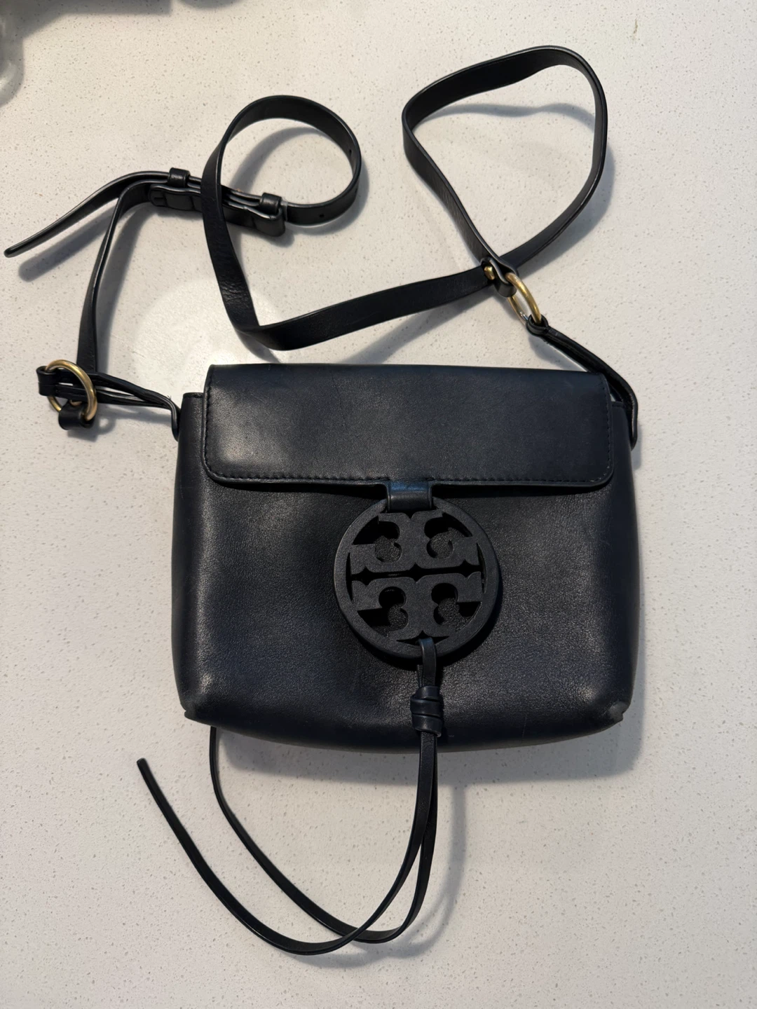Tory Burch Navy Leather Kira Chevron Shoulder Bag