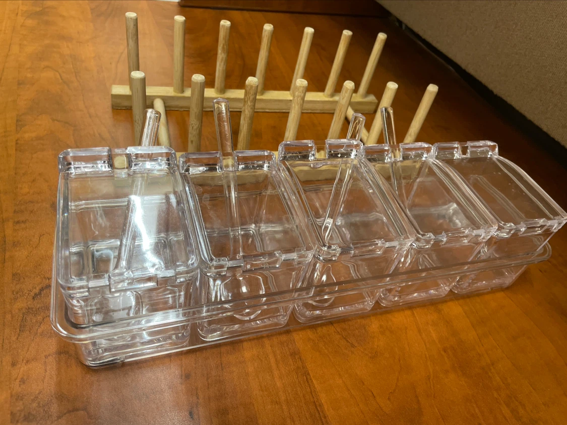 Clear Condiment Organizer with Wooden Rack - photo 2