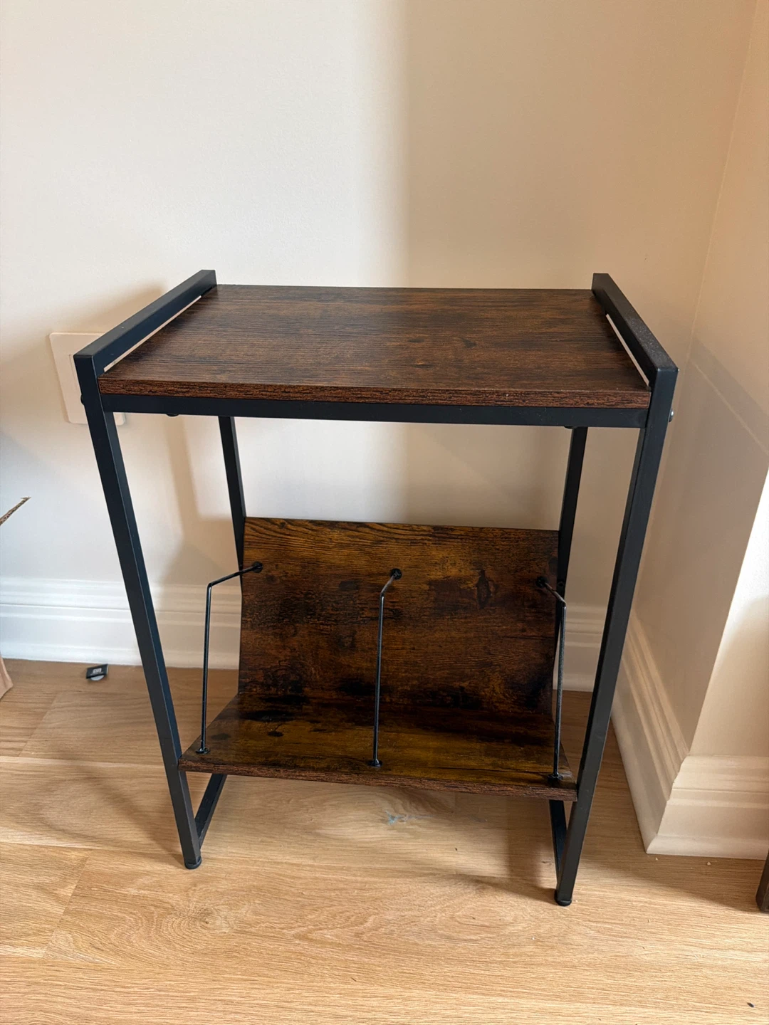 Rustic Industrial Side Table with Magazine Rack