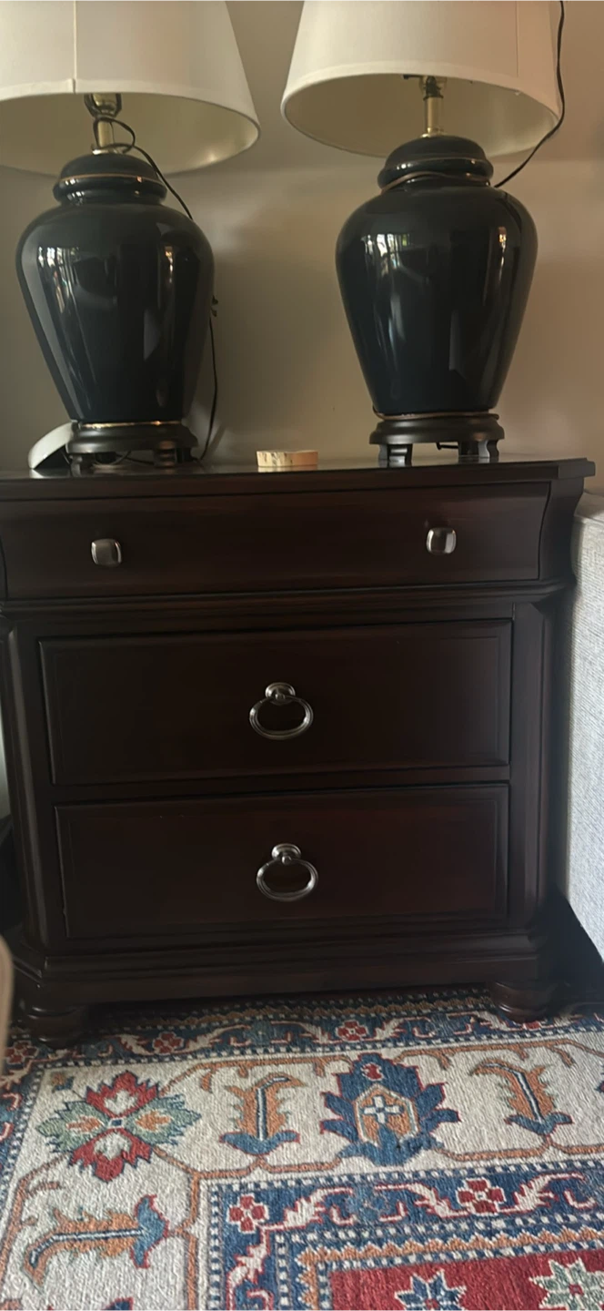 Dark Wood Nightstand with Two Drawers