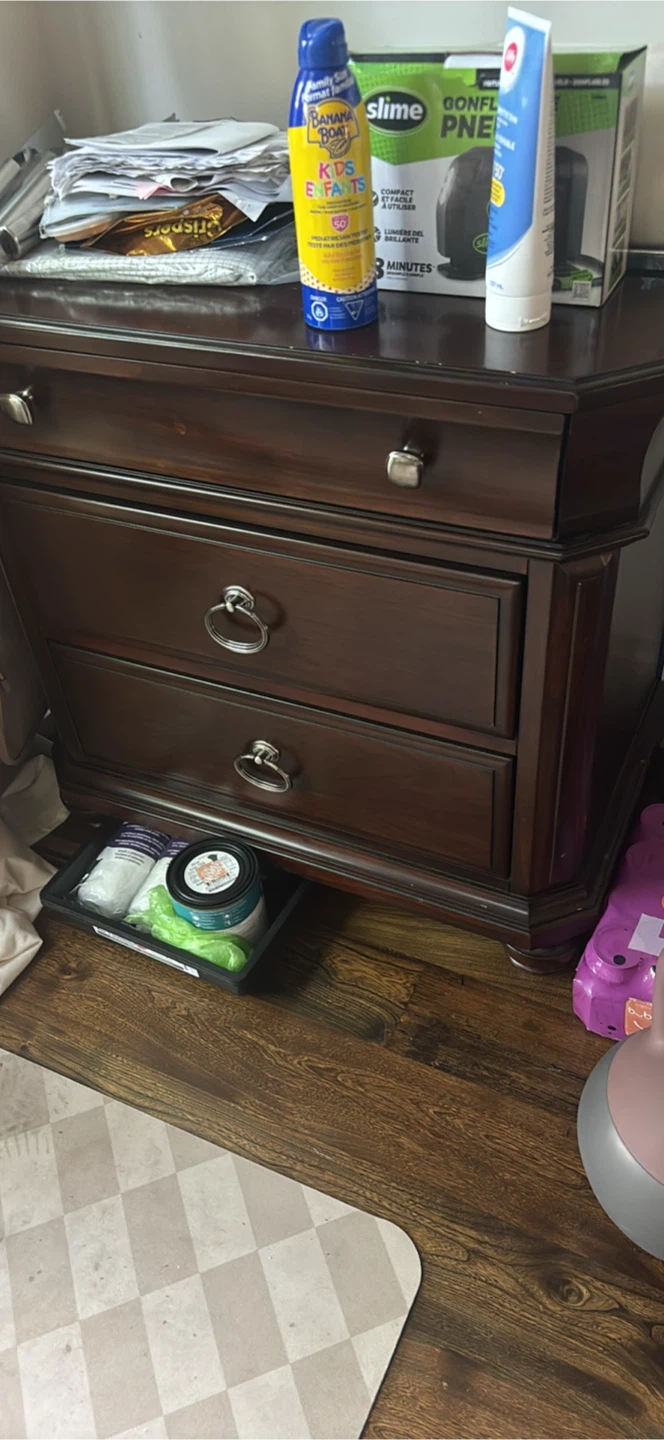 Dark Wood Nightstand with Two Drawers - photo 2