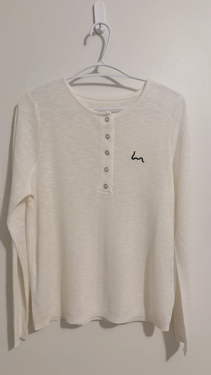 White Long Sleeve Henley Top