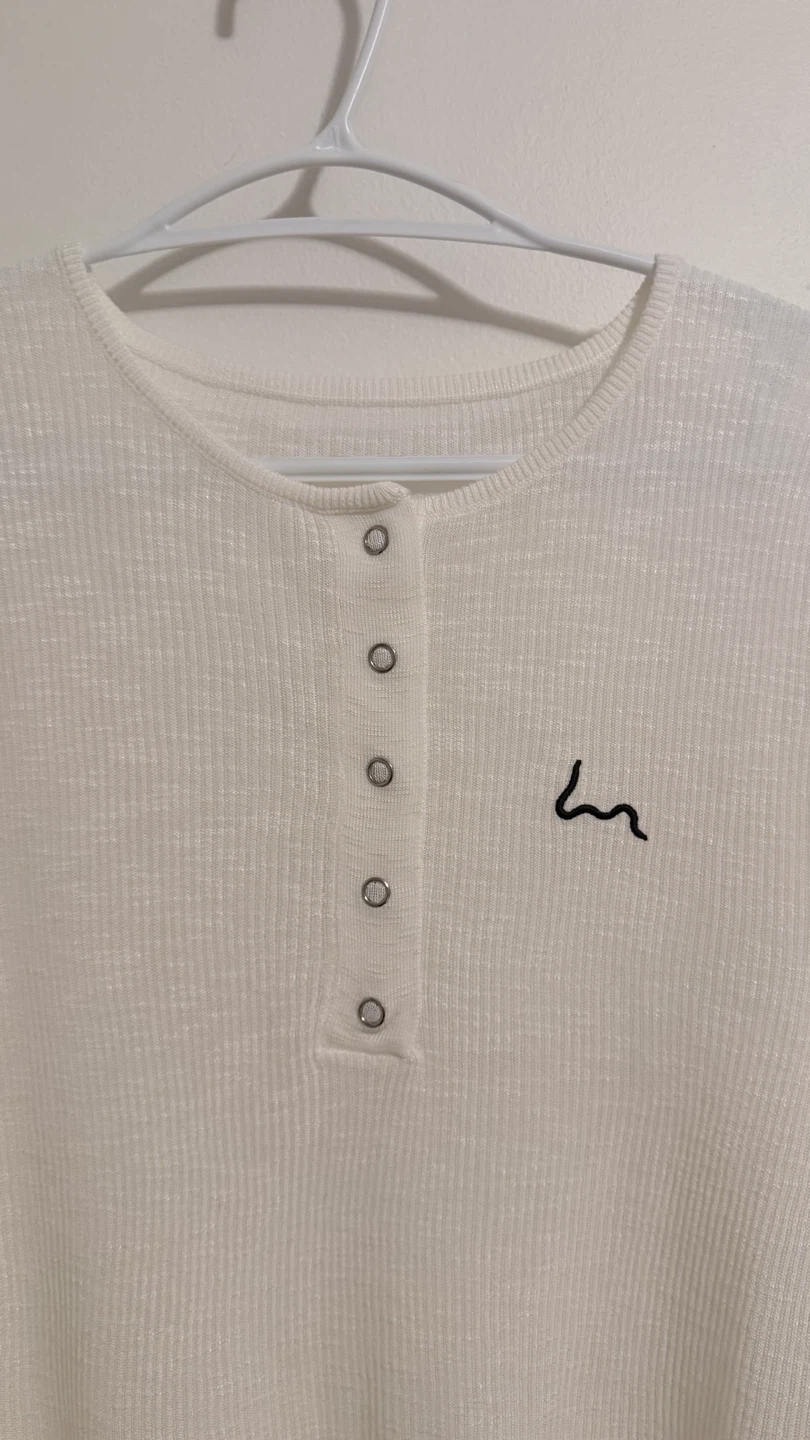 White Long Sleeve Henley Top - photo 2