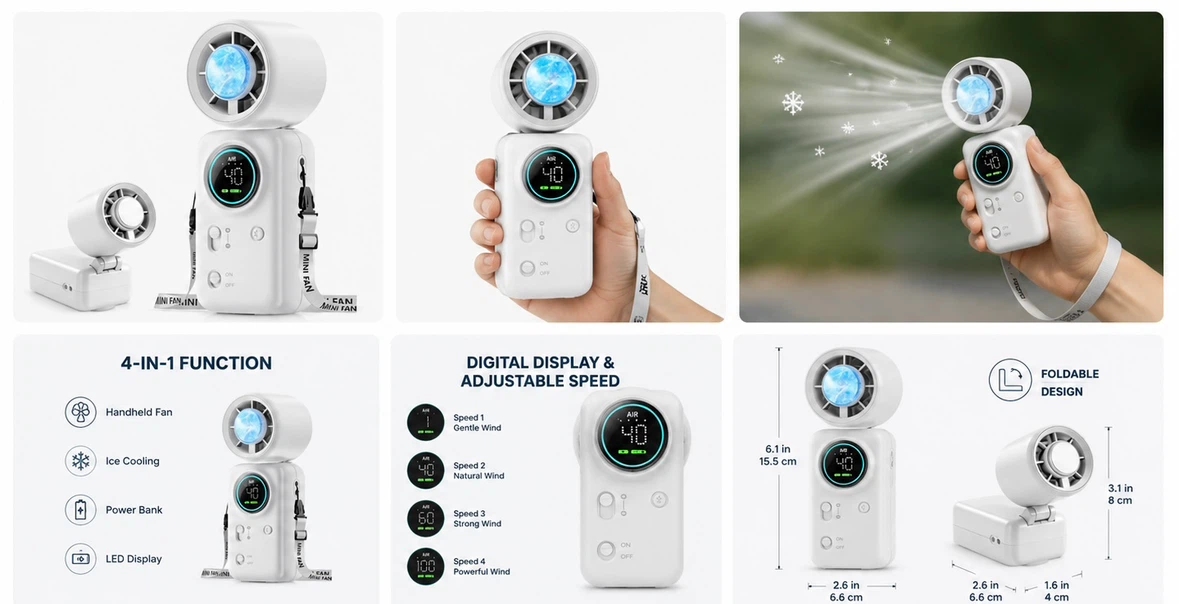 New FurBall Portable Fan – Ice Cooling, 100 Speeds, 6000mAh