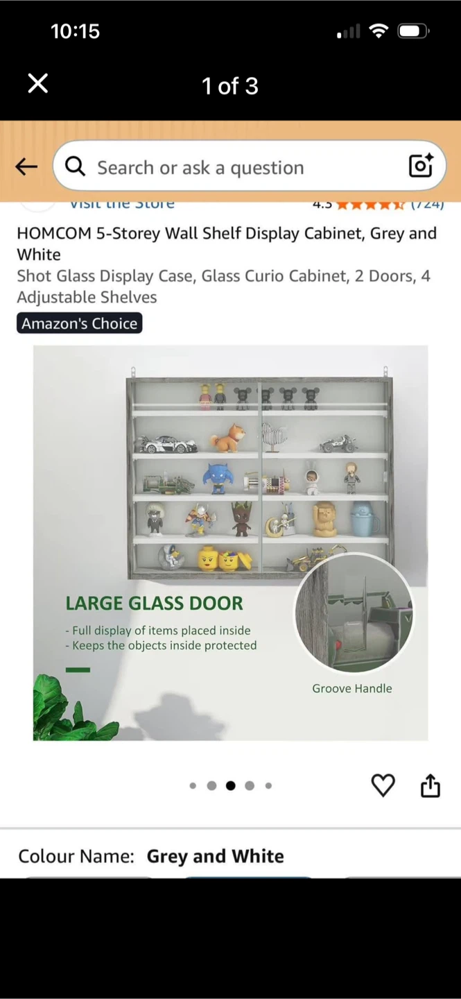 HOMCOM 5-Storey Wall Shelf Display Cabinet - Grey and White