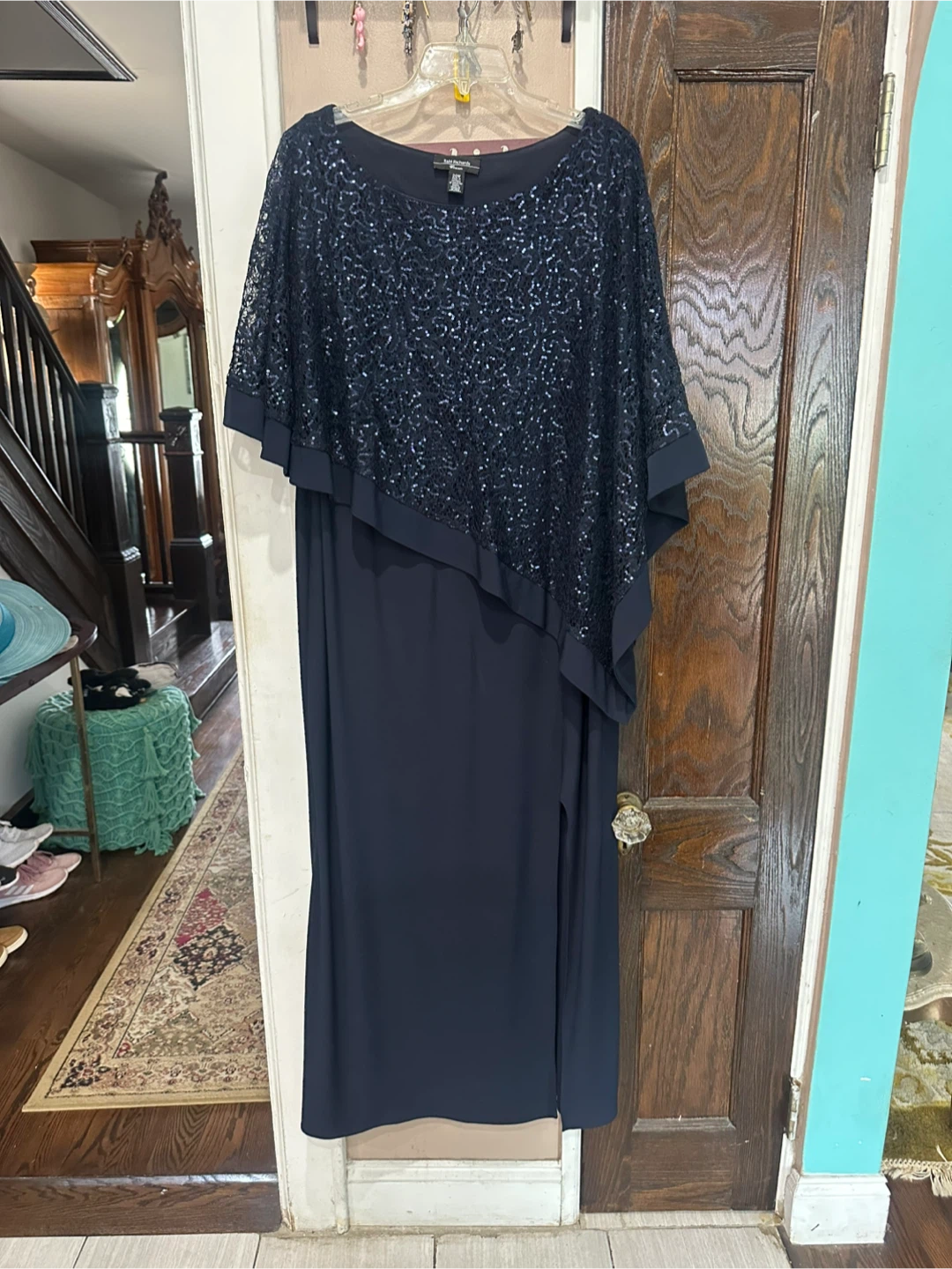 R&M Richards Sequin Overlay Dress